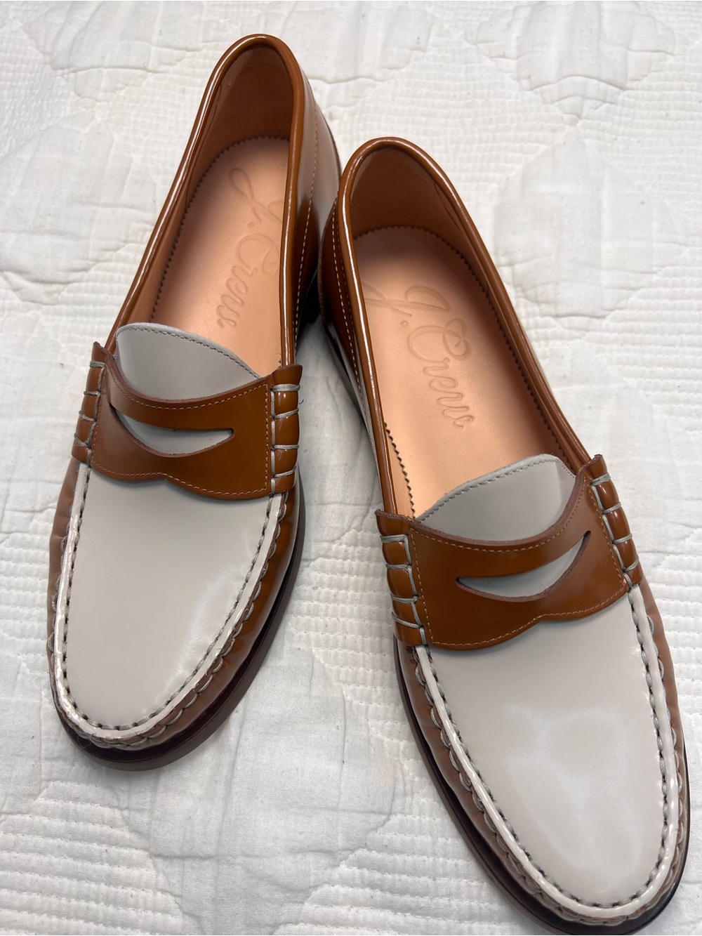 J Crew Classic Two-Tone Brown and Cream Women’s Penny Loafers